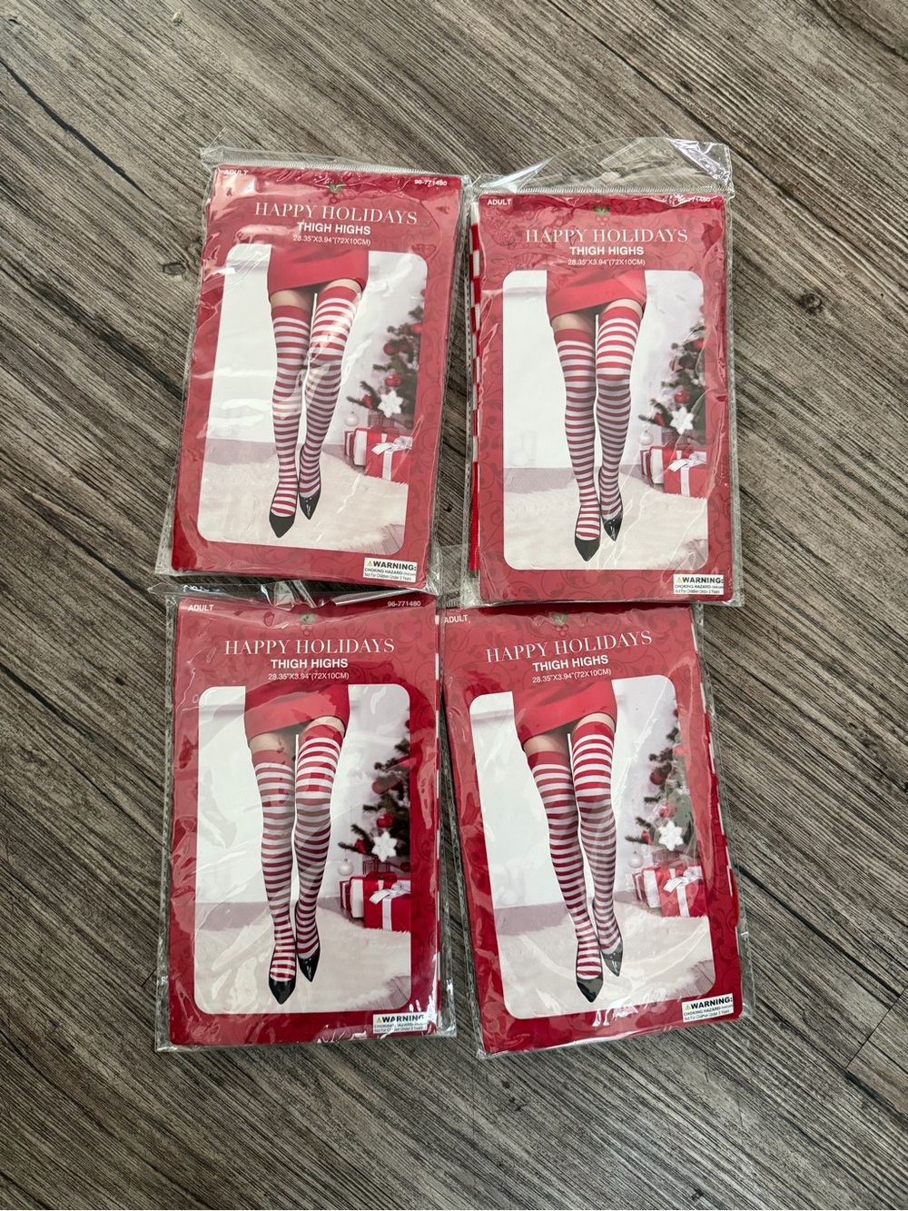 Red & White Striped Thigh Highs - Festive Party Stockings